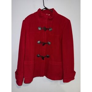Talbots Red Herringbone Wool Blend Duffle Coat Toggle Button Mock Neck Size‎ 16